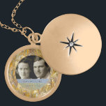 50th Anniversary Golden Photo Frame | Keepsake Locket Necklace<br><div class="desc">This is a unique, elegant personalised photo golden anniversary pendant necklace- Shiny gold effect anniversary commemorative keepsake has your own personalised photo template of the happily married anniversary couple of fifty years centred and framed by a circle of elegant ornate gold swirl designs. At the bottom are the married couple...</div>