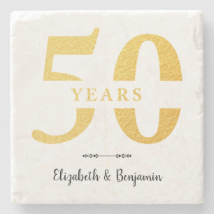 50th Anniversary Golden Wedding Gift Personalised Stone Coaster