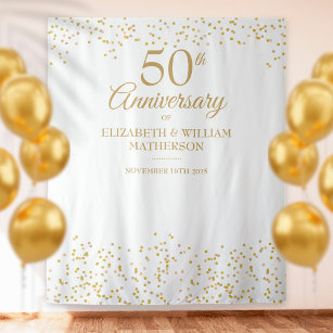 50th Anniversary Golden Wedding Photo Backdrop Tapestry