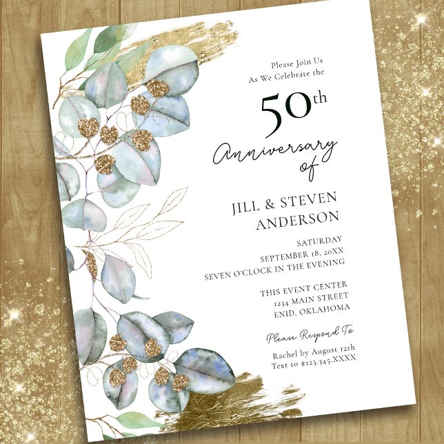 50th Anniversary Greenery Eucalyptus Sage Invitati (Creator Uploaded)
