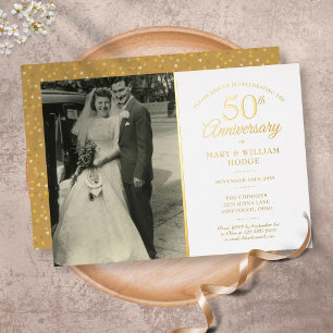 50th Anniversary Heart Confetti Wedding Photo Gold