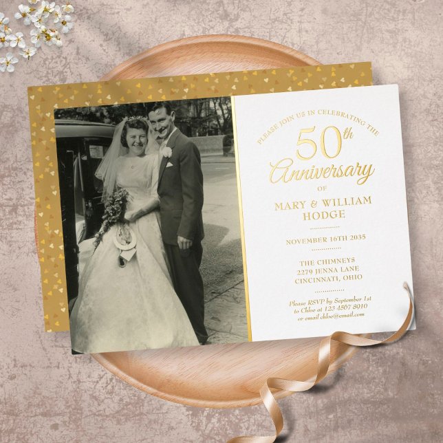 50th Anniversary Heart Confetti Wedding Photo Gold (Creator Uploaded)