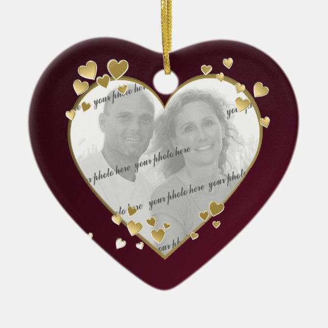 50th Anniversary Heart Photo Keepsake Ceramic Tree Decoration (Front)