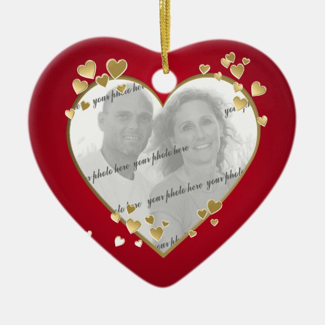50th Anniversary Heart Photo Keepsake Ceramic Tree Decoration (Front)