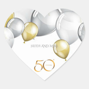 50th Anniversary heart stickers/personalised names Heart Sticker