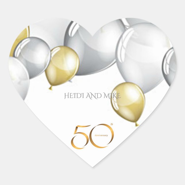 50th Anniversary heart stickers/personalised names Sticker (Front)