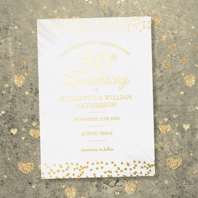 50th Anniversary Hearts Save the Date Gold (50th Anniversary Hearts Save the Date Gold Foil Invitation)
