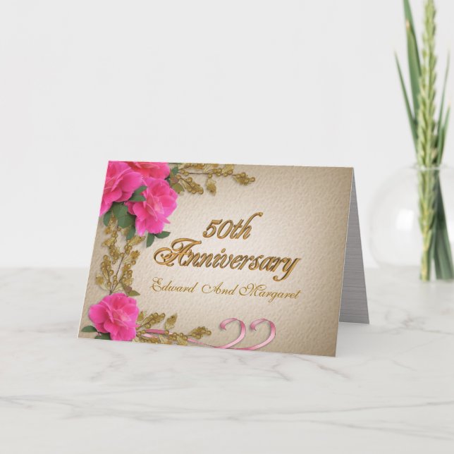 50th anniversary invitation card elegant roses (Front)
