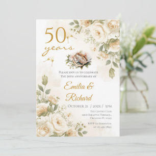 50th anniversary invitation featuring rings and wh