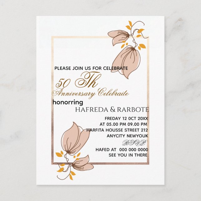 50th Anniversary Invitation, Greenery Wedding Anni Holiday Postcard (Front)