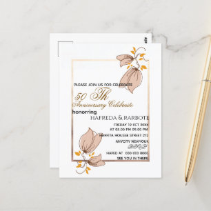 50th Anniversary Invitation, Greenery Wedding Anni Postcard