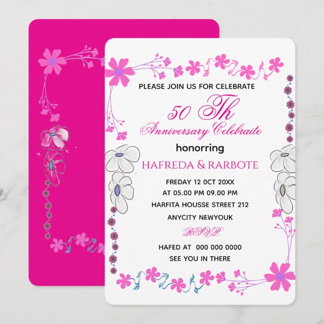 50th Anniversary Invitation, Greenery Wedding Anni Save The Date (Front/Back)