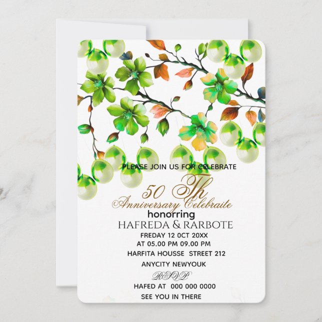 50th Anniversary Invitation, Greenery Wedding Anni Save The Date (Front)