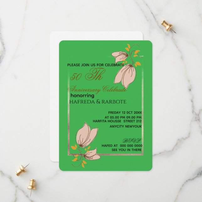 50th Anniversary Invitation, Greenery Wedding Anni Save The Date (Front/Back In Situ)