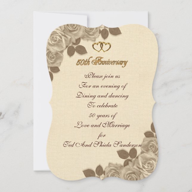 50th Anniversary invitation illustrated sepia rose (Front)