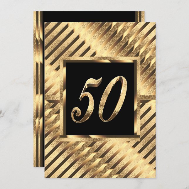 50th Anniversary Invitation Modern Black and Gold (Front/Back)