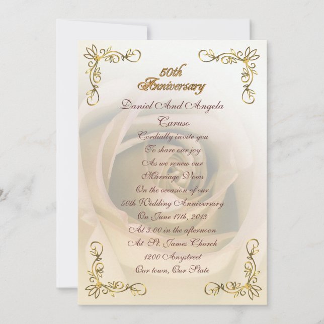 50th Anniversary invitation Sepia rose (Front)