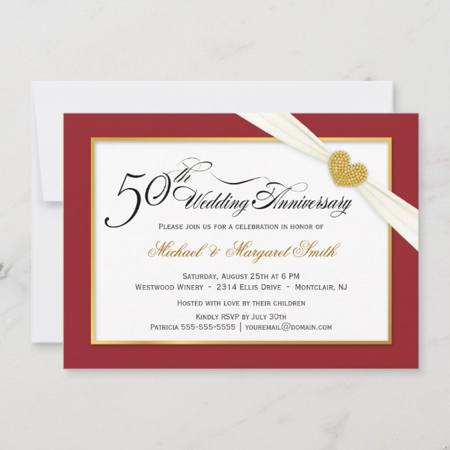 50th Anniversary Invitations - Red & Gold (Front)