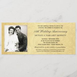 50th Anniversary Invitations - Vintage Gold Damask