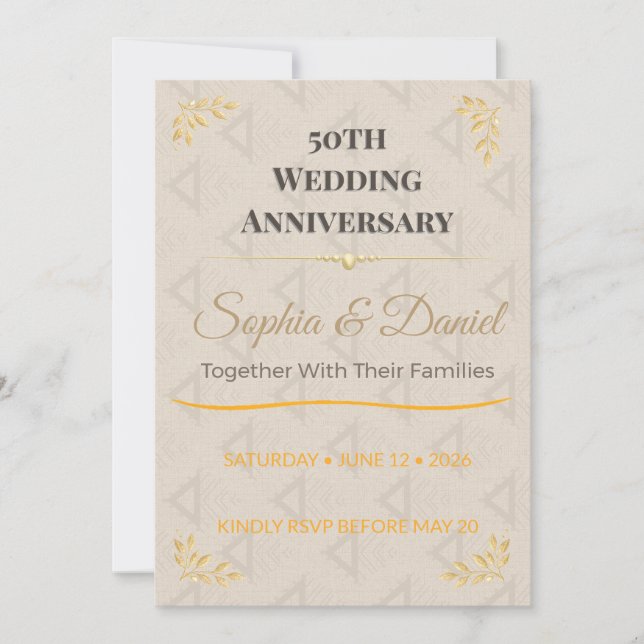 50th Anniversary Invite | Elegant Gold Celebration (Front)