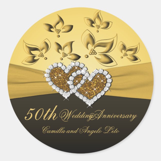 50th Anniversary Joined Hearts 1.5" Round Sticker (Front)