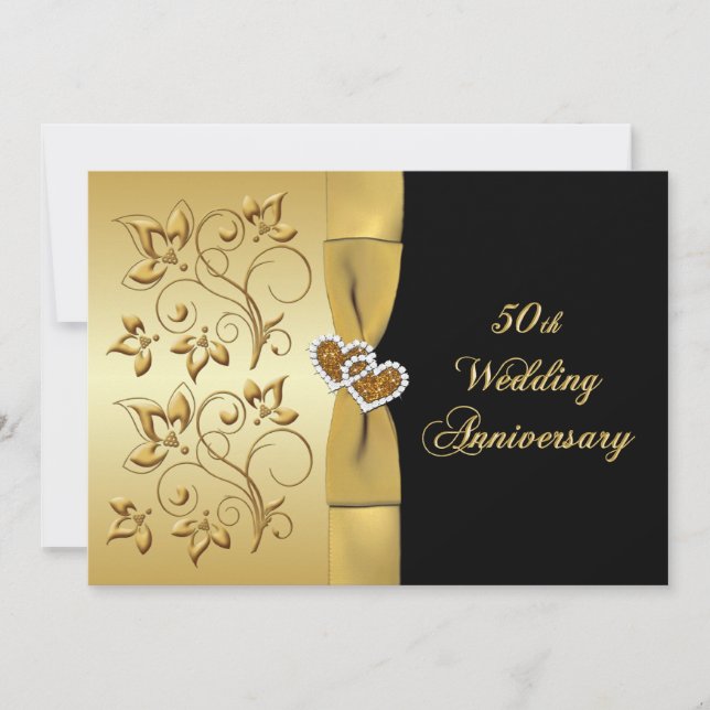 50th Anniversary Joined Hearts 3 Invitation (Front)