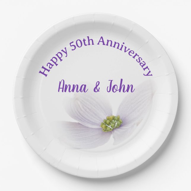 50th Anniversary Lavender Cosmos fFower Paper Plate (Front)