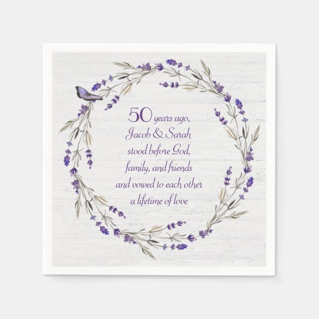 50th Anniversary Lavender Wreath  Napkin (Front)