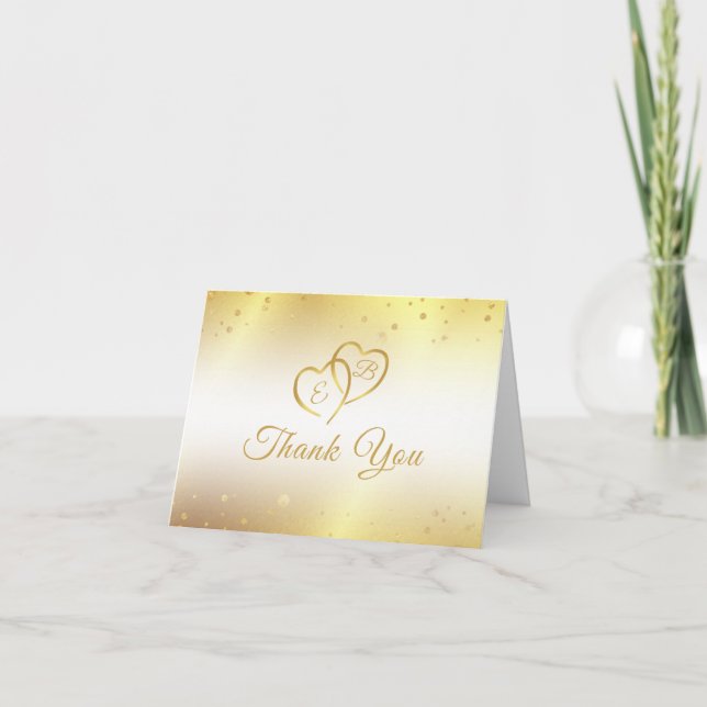 50th Anniversary Monogram Hearts Gold Thank You Card (Front)