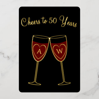 50th Anniversary Monogram Wine Glasses Cheers Gold