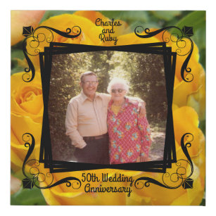 50th Anniversary Names and Photo on Yellow Roses Faux Canvas Print