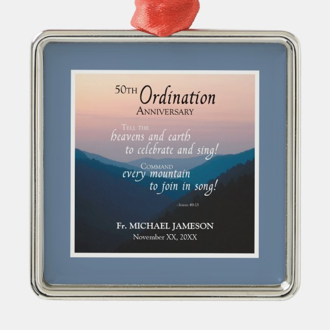 50th Anniversary of Ordination Congratulations Metal Tree Decoration (Front)
