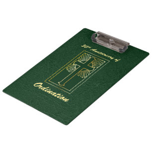 50th Anniversary of Ordination Green Leather Look Clipboard