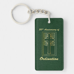50th Anniversary of Ordination Green Leather Look Key Ring