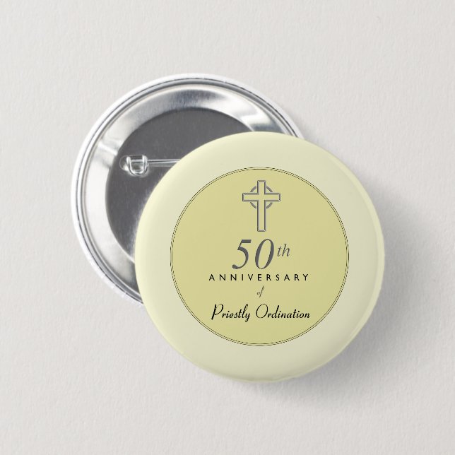 50th Anniversary of Priest with Embossed Cross 6 Cm Round Badge (Front & Back)