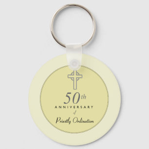 50th Anniversary of Priest with Embossed Cross Key Ring