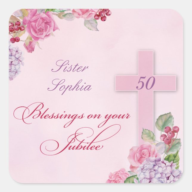 50th Anniversary of Religious Life Catholic Nun Square Sticker (Front)