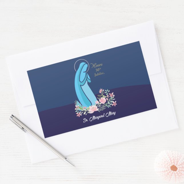 50th Anniversary of Religious Life Nun Pink Flower Rectangular Sticker (Envelope)