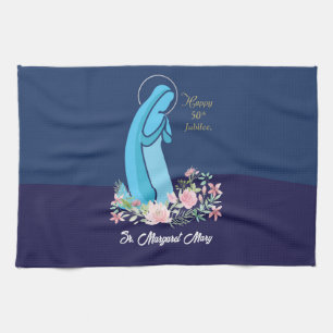 50th Anniversary of Religious Life Nun Pink Flower Tea Towel