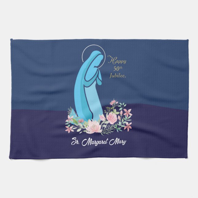 50th Anniversary of Religious Life Nun Pink Flower Tea Towel (Horizontal)