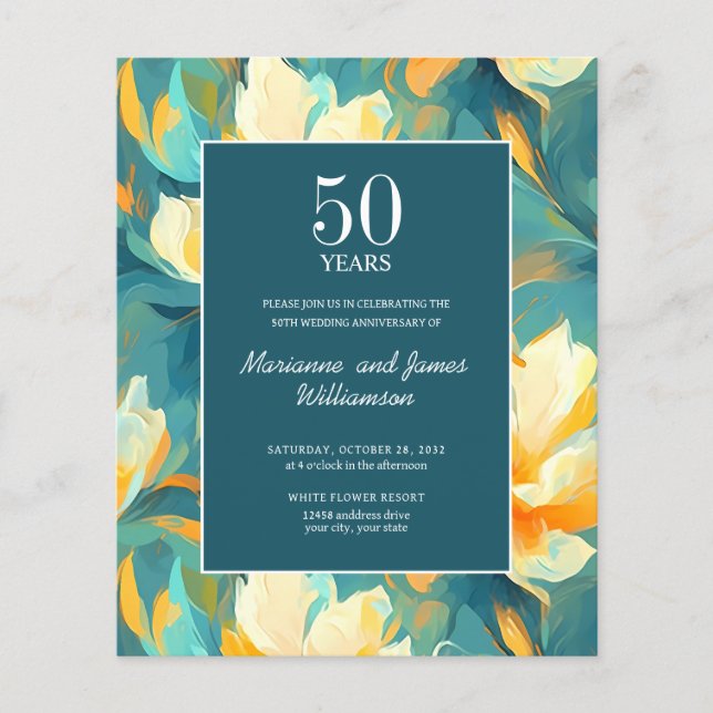 50th Anniversary Orange Teal Painted Flower  (Front)
