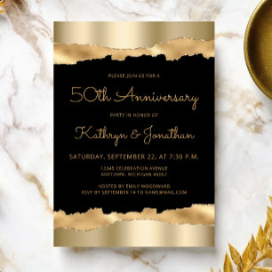 50th Anniversary Party Black Gold Torn Foil  Invitation