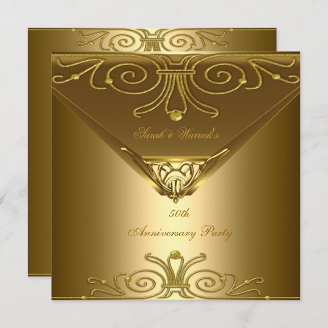 50th Anniversary Party Elegant Gold Art Deco 2 Invitation (Front/Back)