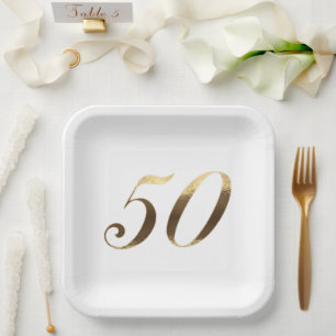50th Anniversary Party Faux Gold Number 50 Paper Plate