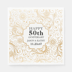 50th anniversary party gold swirl pattern napkin