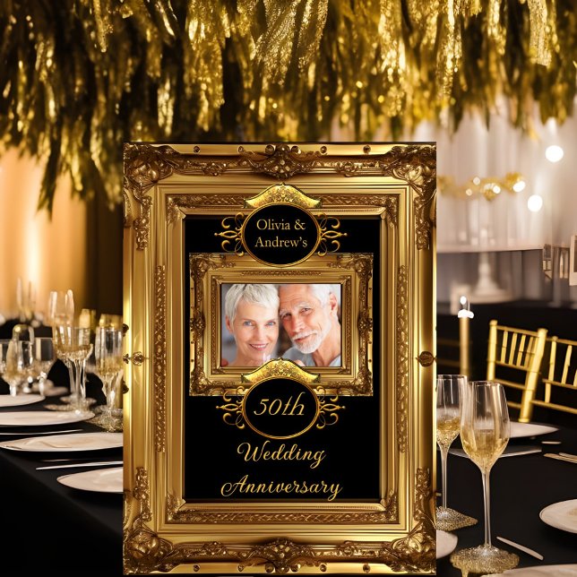 50th Anniversary Party Golden Frame Photo Invitation (Creator Uploaded)