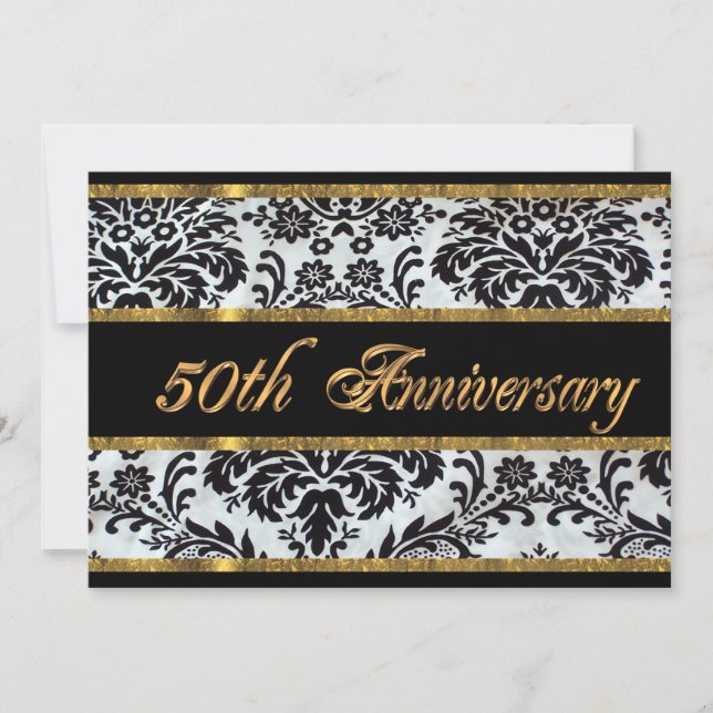50th anniversary party invitation black damask (Front)