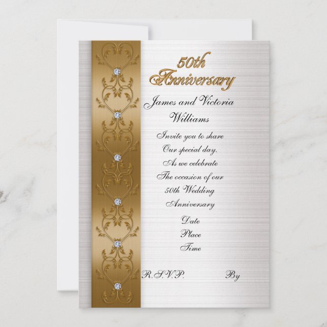 50th anniversary party invitation elegant gold (Front)