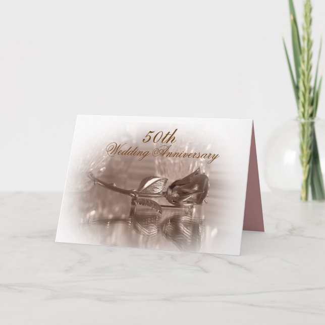 50th anniversary party invitation gold rose (Front)