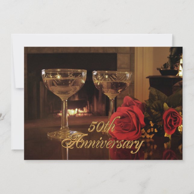 50th Anniversary party  Invitation roses wine (Front)
